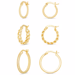 Amazon Essentials Gold Plated Cubic Zirconia Hoop  Braided Hoop and Polished Hoop Earring Set