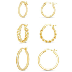 Amazon Essentials Gold Plated Cubic Zirconia Hoop  Braided Hoop and Polished Hoop Earring Set