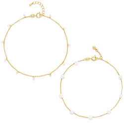 Amazon Essentials 14K Gold Plated Pearl and Cubic Zirconia Dangle Anklet Set