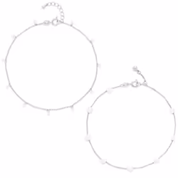Amazon Essentials Sterling Silver Plated Pearl and Cubic Zirconia Dangle Anklet Set