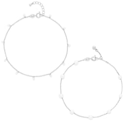 Amazon Essentials Sterling Silver Plated Pearl and Cubic Zirconia Dangle Anklet Set
