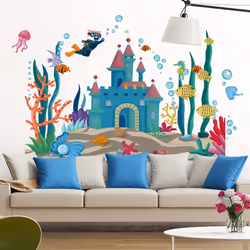 RAINBOW WSK Ocean Fish Wall Decals 3D Under The Sea Castle Wall Stickers DIY Removable Diver Seaweed Corals Jellyfish Bubble ...