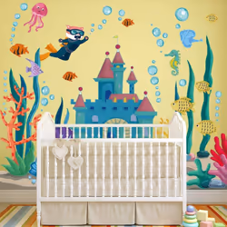 RAINBOW WSK Ocean Fish Wall Decals 3D Under The Sea Castle Wall Stickers DIY Removable Diver Seaweed Corals Jellyfish Bubble Wall Mural Decor for Kid