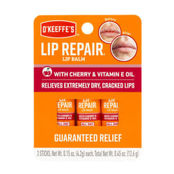 O'Keeffe's Lip Repair Lip Balm with Cherry & Vitamin E Oil; Stick (Pack of 3)