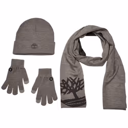 Timberland Womens Double Layer Scarf  Cuffed & Magic Glove Gift Set Beanie Hat  Light Grey Heather