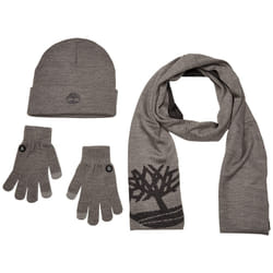 Timberland Womens Double Layer Scarf  Cuffed & Magic Glove Gift Set Beanie Hat  Light Grey Heather