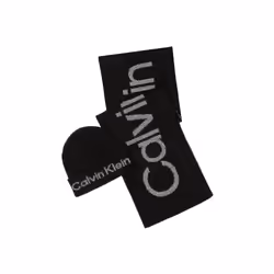 Calvin Klein Men's Tweed Cuff Hat and Scarf Set Black One Size