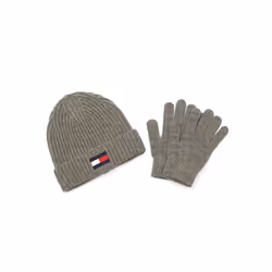 Tommy Hilfiger Boys' Fisherman Rib Cuff Hat and Gloves Set Medium Gre