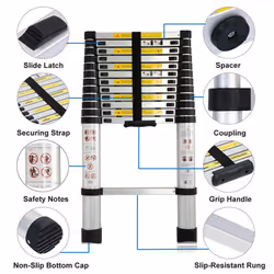 12 FT Aluminum Telescoping Ladder Telescopic Extension Ladder with Loc