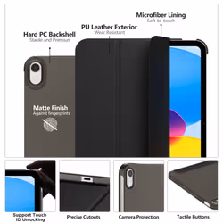 for iPad 10th Generation Case 2022, Slim Stand Hard PC Translucent Back Shell Smart Cover Case for iPad 10th Gen 10.9 inch 2022, Support Touch ID,