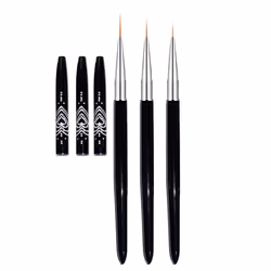 FULINJOY Nail Art Liner Brushes 7mm/9mm/11mm UV Gel Painting Nail Art Design Brush Metal Handle Nail Drawing Pens (3PCS Bla ...