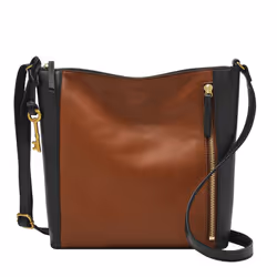 Fossil Women's Tara Leather Crossbody Purse Handbag  Brown/Black Color