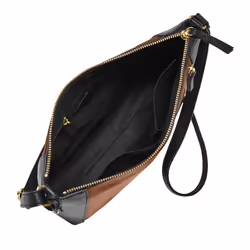 Fossil Women's Tara Leather Crossbody Purse Handbag  Brown/Black Color