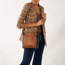 Fossil Women's Tara Leather Crossbody Purse Handbag  Brown/Black Color