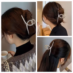Rhinestone Hair Claw Clips  4.4 Inch Vintage Metal Imitation Pearl Hair Jaw Clip for Women  Non Slip Hair Clamp Fashion Wedding Party Accessories Eleg