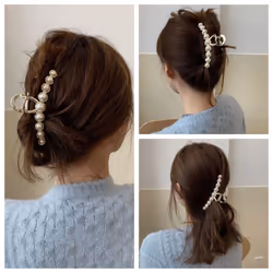 Rhinestone Hair Claw Clips  4.4 Inch Vintage Metal Imitation Pearl Hair Jaw Clip for Women  Non Slip Hair Clamp Fashion Wedding Party Accessories Eleg