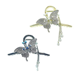 Butterfly Hair Claw Clips for Women  Rhinestone 2Pcs Large Non-Slip Strong Metal Hair Jaw Hold Clips with Tassel Crystal Hair Claws Big Butterfly Clip