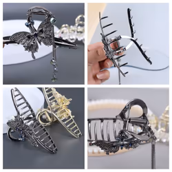 Butterfly Hair Claw Clips for Women  Rhinestone 2Pcs Large Non-Slip Strong Metal Hair Jaw Hold Clips with Tassel Crystal Hair Claws Big Butterfly Clip