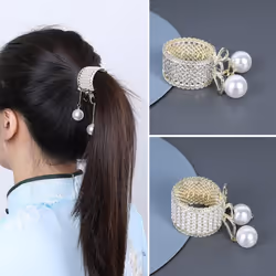 Textention Small Hair Claw Clips for High Ponytail  2 Pieces Rhinestone Shark Hair Clips with Nonslip Mini Pearl Hair Clamps  Hair Clips Hairpins Hair