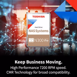 Toshiba N300 PRO 4TB Large-Sized Business NAS (up to 24 Bays) 3.5-Inch Internal Hard Drive - Up to 300 TB/Year Workload Rate CMR SATA 6 GB/s 7200 RPM