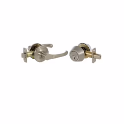 Newport Series Grade 3 Keyed Entry Lever & Single Cylinder Deadbolt Set, Satin Nickel