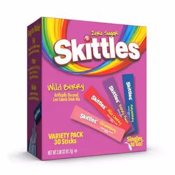 Skittles Zero Sugar Wild Berry Singles-to-Go Packs, Powdered Drink Mix, 2.88 oz, 30 CT
