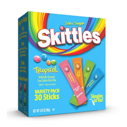 Skittles Zero Sugar Variety Pack Singles-to-Go Powdered Drink Mix, Tropical, 30 CT