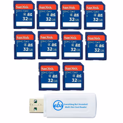 10 Pack SanDisk SD Hc 32 gB class 4 Flash Memory card SDSDB-032g Retail SDHc - with Everything But Stromboli (tm) combo Reade ...