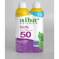 Alba Botanica Kids Sunscreen Spray for Face and Body  Tropical Fruit  Broad Spectrum SPF 50  Water Resistant  5 fl. oz. Bottle (Pack of 2)
