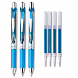 Pentel EnerGel Deluxe RTX Liquid Gel Ink Pen Set Kit Pack of 3 with 0.7mm Pen with 4 Refills (Sky Blue - 0.5mm)