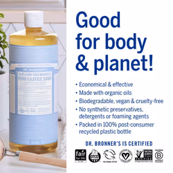 Dr. Bronner's - Pure-Castile Liquid Soap (Baby Unscented  32 ounce  2-Pack) - Made with Organic Oils  18-in-1 Uses: Face  Hair  Laundry and Dishes  Fo