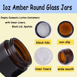 OverNews 1oz Amber Glass Jar  Empty Cosmetic Lotion Containers with In