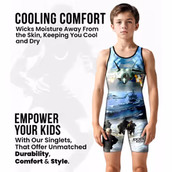 Exxact Sports Sublimated Youth Wrestling Singlet For Boys  Premium Powerlifting Singlet  Kids Wrestling Singlets For Training (YL  US Army)