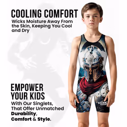 Exxact Sports Sublimated Youth Wrestling Singlet For Boys  Premium Powerlifting Singlet  Kids Wrestling Singlets For Training (YL  Gladiator)