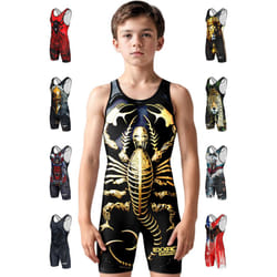 Exxact Sports Sublimated Youth Wrestling Singlet For Boys  Premium Powerlifting Singlet  Kids Wrestling Singlets For Training (YS  Scorpion)