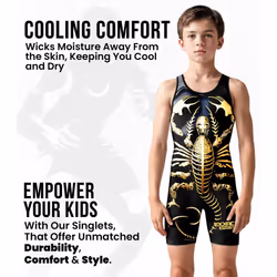 Exxact Sports Sublimated Youth Wrestling Singlet For Boys  Premium Powerlifting Singlet  Kids Wrestling Singlets For Training (YS  Scorpion)