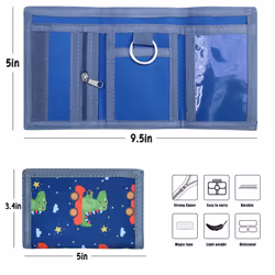 AI-DEE RFID Trifold Canvas Outdoor Sports Wallet for Kids - Front Pocket Wallet with Magic Sticker (Black2)