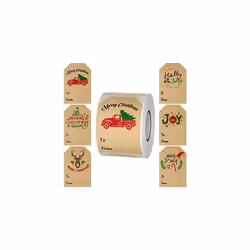 300PCS Christmas Tag Stickers, 2 * 3 Inch Christmas Labels, Christmas Tags in 6 Designs, Kraft Paper Christmas Stickers, Chri ...