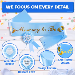 V TOWER Baby Shower Decorations Boy - Welcome Baby Boy Gender Reveal Daddy to Be Badge Sash for Baby Shower Blue Sashes Blue Baby Shower Decorations -