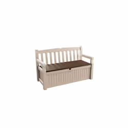 Keter Eden Bench Outdoor Storage Box Garden Furniture, Beige and Brown, 140 x 60 x 84 cm