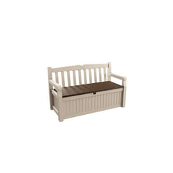 Keter Eden Bench Outdoor Storage Box Garden Furniture, Beige and Brown, 140 x 60 x 84 cm