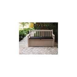 Keter Eden Bench Outdoor Storage Box Garden Furniture, Beige and Brown, 140 x 60 x 84 cm