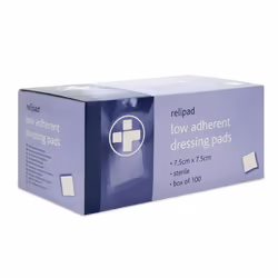 Relipad First Aid Sterile Dressing - Low-Adherent, Absorbent Dressing Pads For Minor Abrasions, Lacerations And Wounds, 7.5 cm x 7.5 cm, Pack of 100