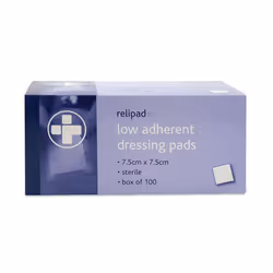 Relipad First Aid Sterile Dressing - Low-Adherent, Absorbent Dressing Pads For Minor Abrasions, Lacerations And Wounds, 7.5 cm x 7.5 cm, Pack of 100