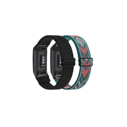 2 Pack Stretchy Straps Compatible with Fitbit Charge 3 Strap/Charge 4 Strap, Soft Adjustable Elastic Replacement with Stylish Pattern, Nylon Woven