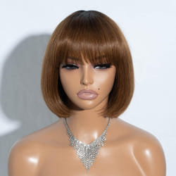 Spotlight 8 Inch Straight Bob Wig with Bangs Human Hair 180% Density Short Bob Human Hair Wigs with Bangs None Lace Front Wigs Brazilian Straight Hair