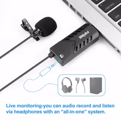 FIFINE USB Microphone, Clip-on Computer Microphone Plug and Play USB Lavalier Lapel Microphone With Sound Card for PC and Mac.(K053)