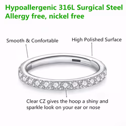 BLESSMYLOVE Clear CZ Silver 16G 6mm Nose Rings Hoop 316L Surgical Stee