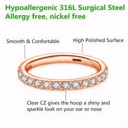 BLESSMYLOVE Clear CZ Nose Rings Hoop 316L Surgical Steel Cartilage Ear
