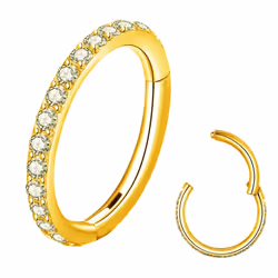 BLESSMYLOVE Clear CZ Gold 16G 9mm Nose Rings Hoop 316L Surgical Steel